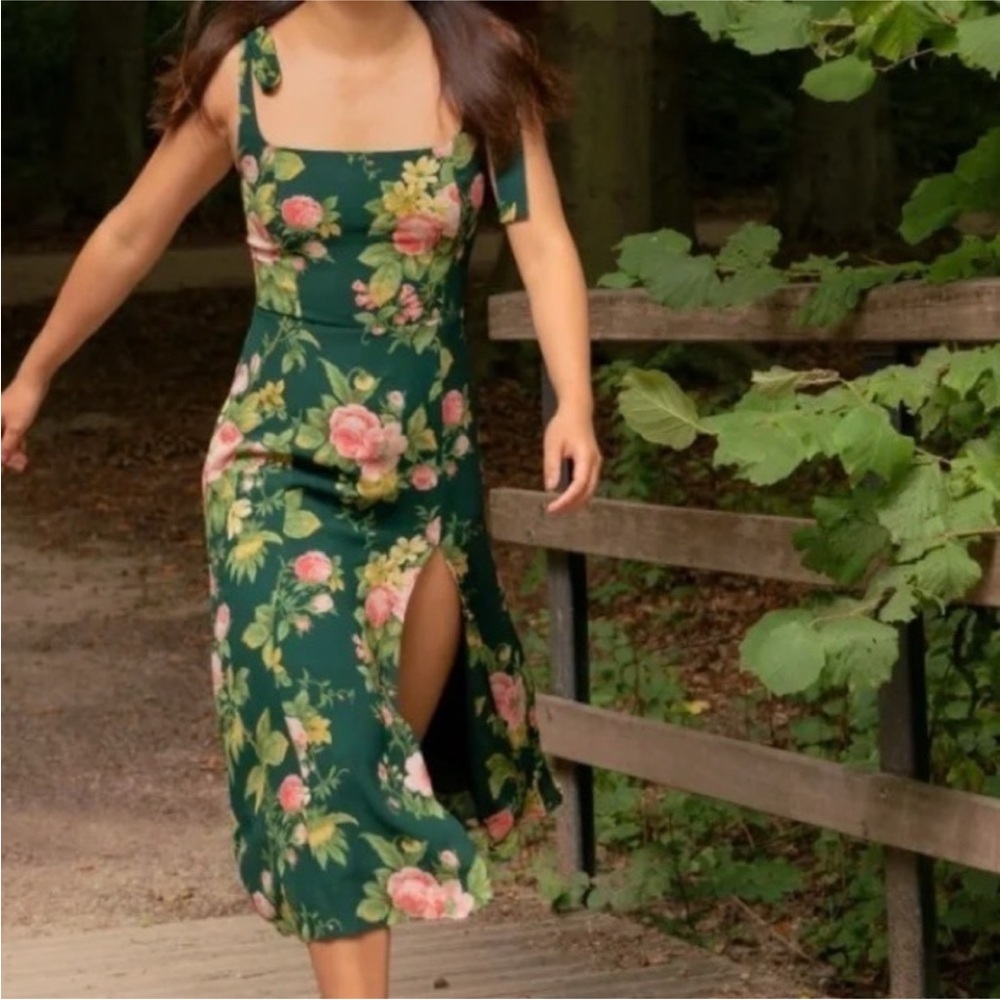 Reformation Floral Green Dress